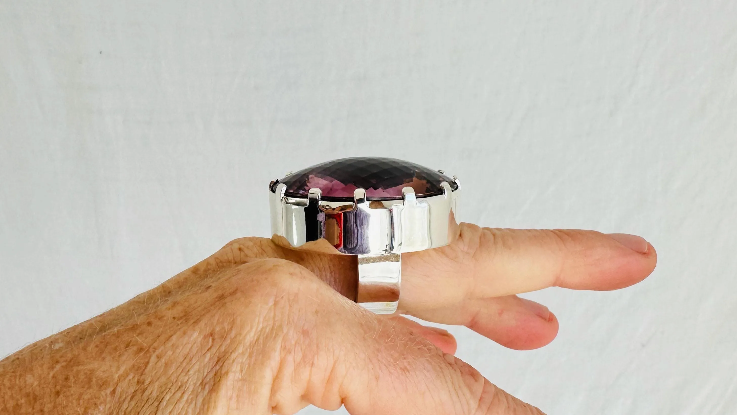Oversized Faceted Amethyst Ring | Handmade Adjustable Sterling Silver | Unique Gemstone Jewelry. 4005