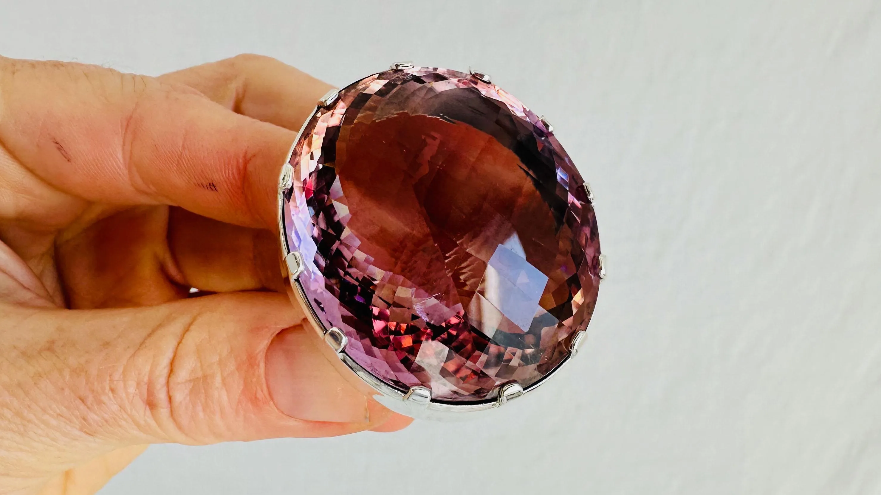 Oversized Faceted Amethyst Ring | Handmade Adjustable Sterling Silver | Unique Gemstone Jewelry. 4005