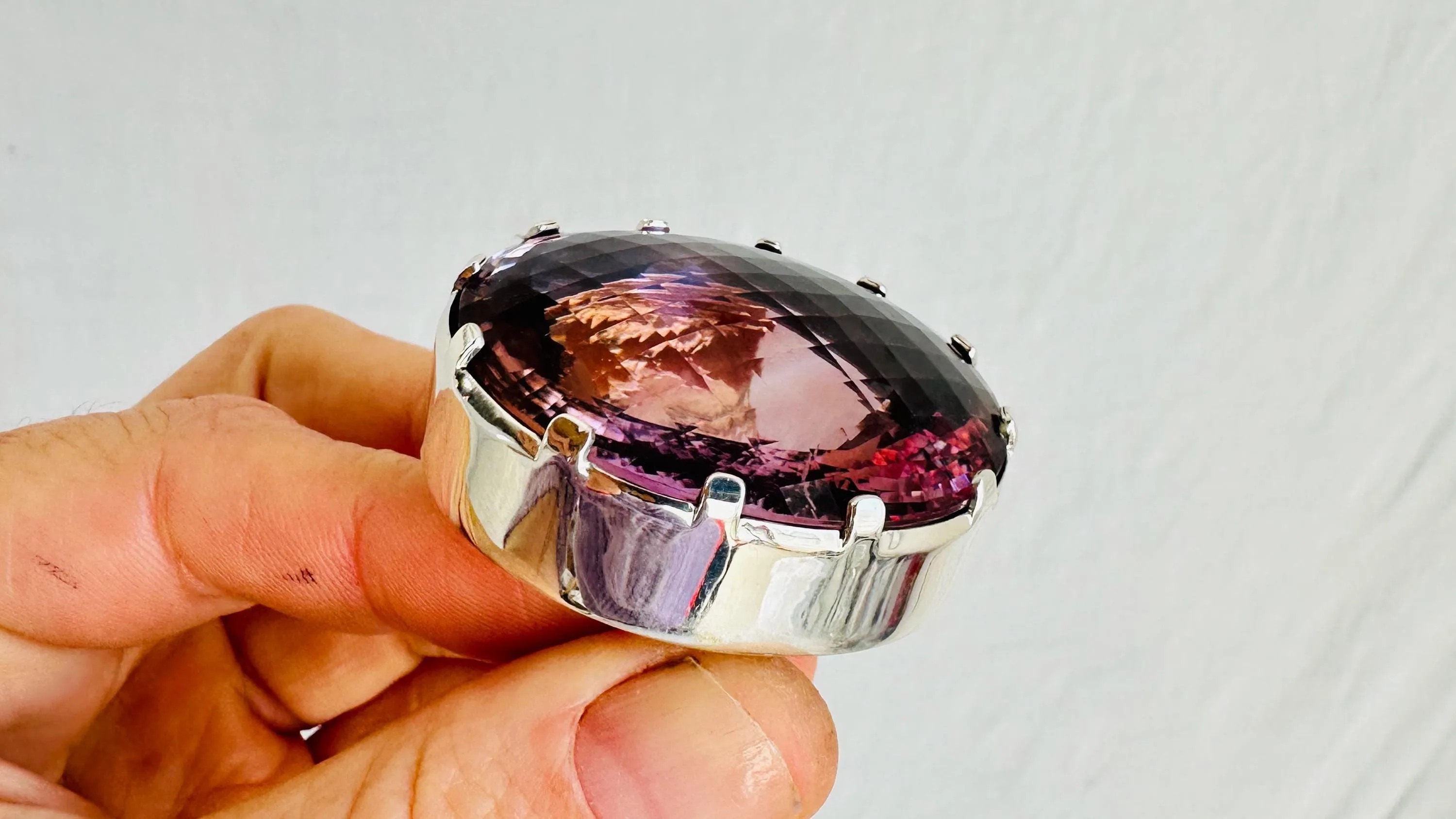 Oversized Faceted Amethyst Ring | Handmade Adjustable Sterling Silver | Unique Gemstone Jewelry. 4005