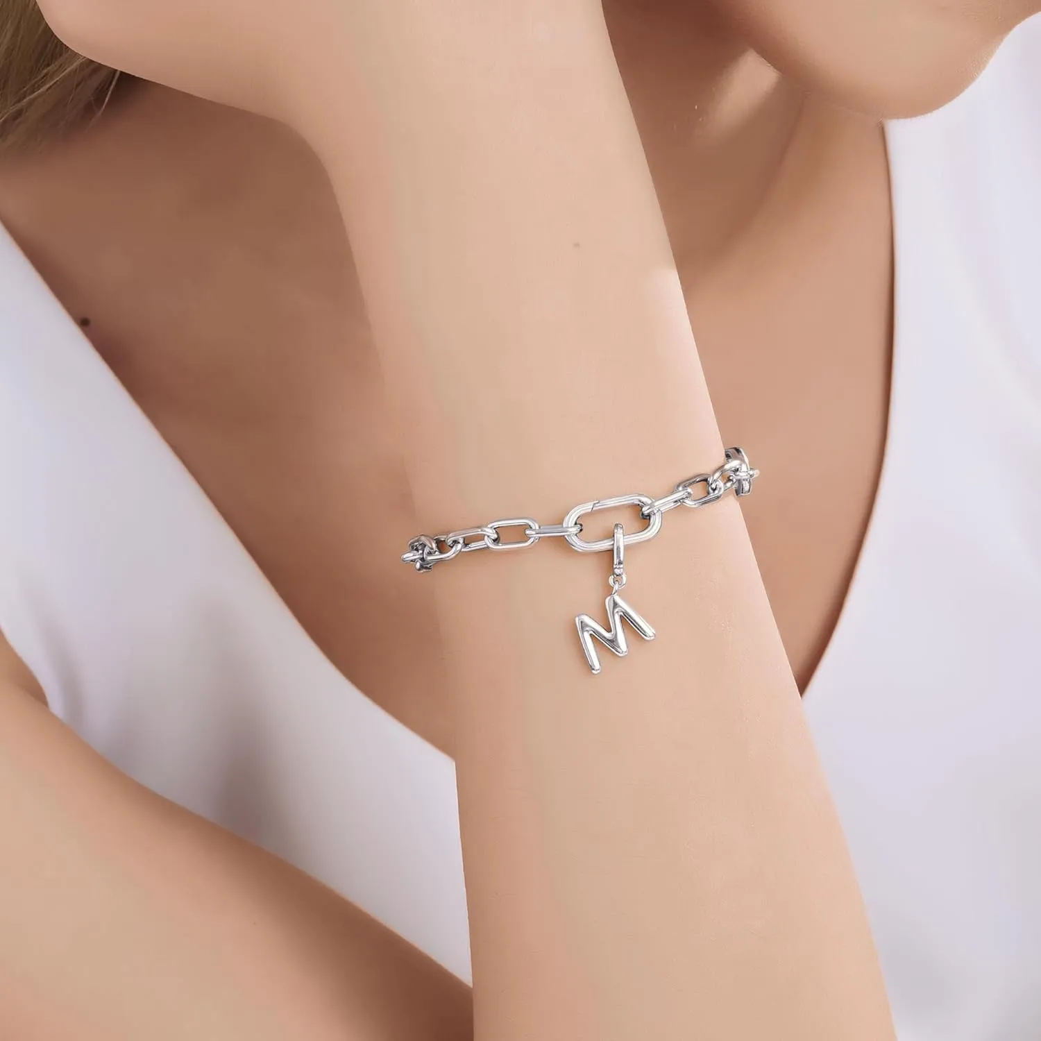 OVRUNS Initial Charm for Women,Letter Bracelet Necklace Charms Alphabet Pendant Charms With Clasp