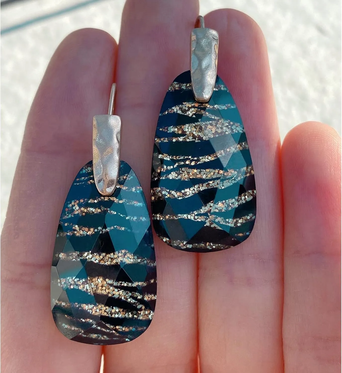 OZEL  Teardrop Earrings for Women  14k Gold Plated  Made in KOREA - Made of Resin with MOP - Abalone/Blue/Red/White/Purple/Emerald Green/Light Orange Color