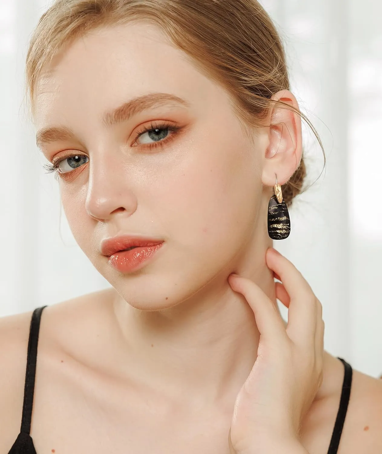OZEL  Teardrop Earrings for Women  14k Gold Plated  Made in KOREA - Made of Resin with MOP - Abalone/Blue/Red/White/Purple/Emerald Green/Light Orange Color
