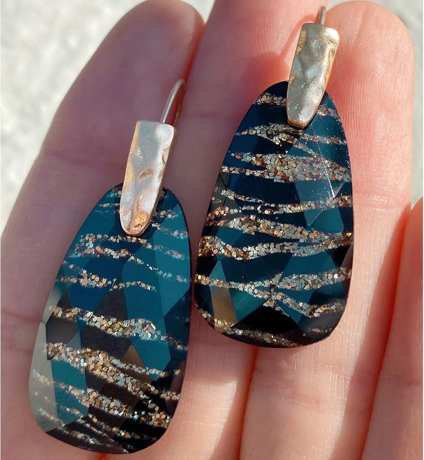 OZEL  Teardrop Earrings for Women  14k Gold Plated  Made in KOREA - Made of Resin with MOP - Abalone/Blue/Red/White/Purple/Emerald Green/Light Orange Color