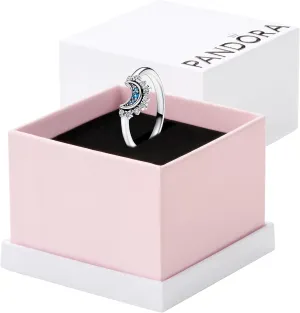 Pandora Celestial Blue Sparkling Moon Ring - Silver Ring for Women - Layering or Stackable Ring with Blue Crystals - Gift for Her - With Gift Box