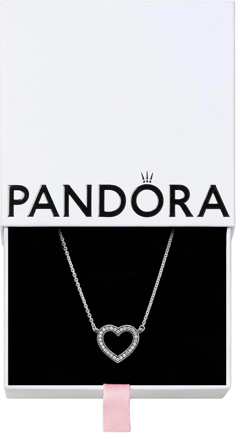 PANDORA Moments Sparkling Handwritten Love Collier Necklace - Gift for Her - Sterling Silver with Cubic Zirconia - With Gift Box - 17.7"