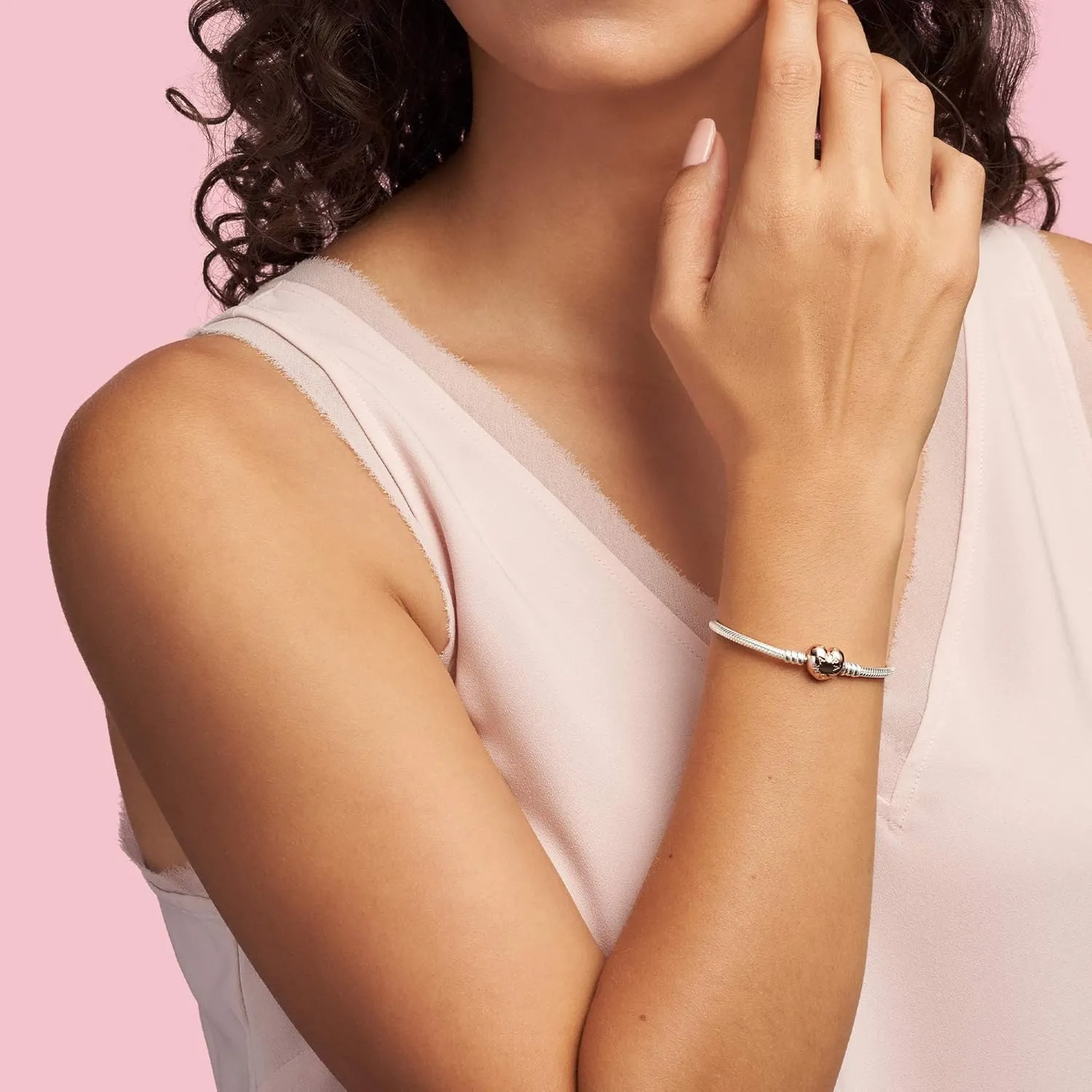 Pandora Moments Sparkling Infinity Heart Clasp Snake Chain Bracelet - Compatible Moments Charms - Gift for Her - Sterling Silver with Cubic Zirconia - With Gift Box