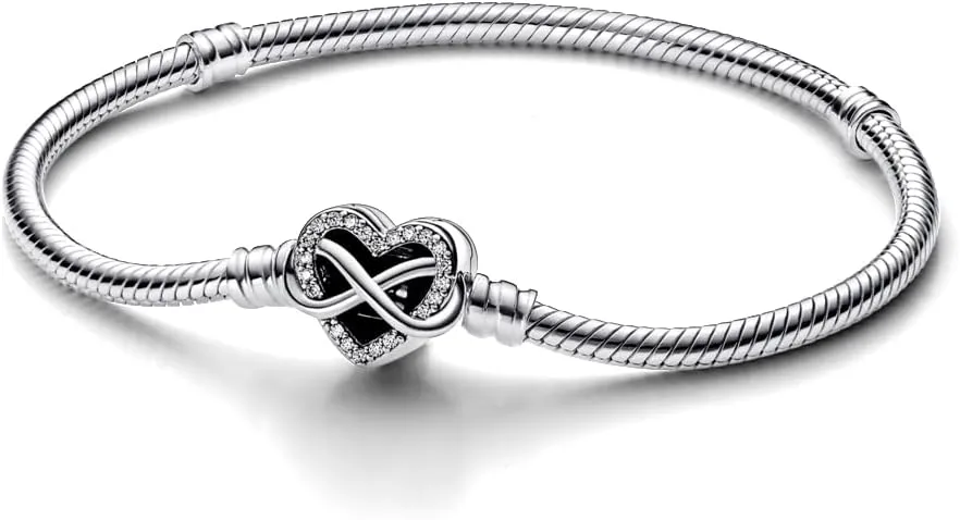 Pandora Moments Sparkling Infinity Heart Clasp Snake Chain Bracelet - Compatible Moments Charms - Gift for Her - Sterling Silver with Cubic Zirconia - With Gift Box