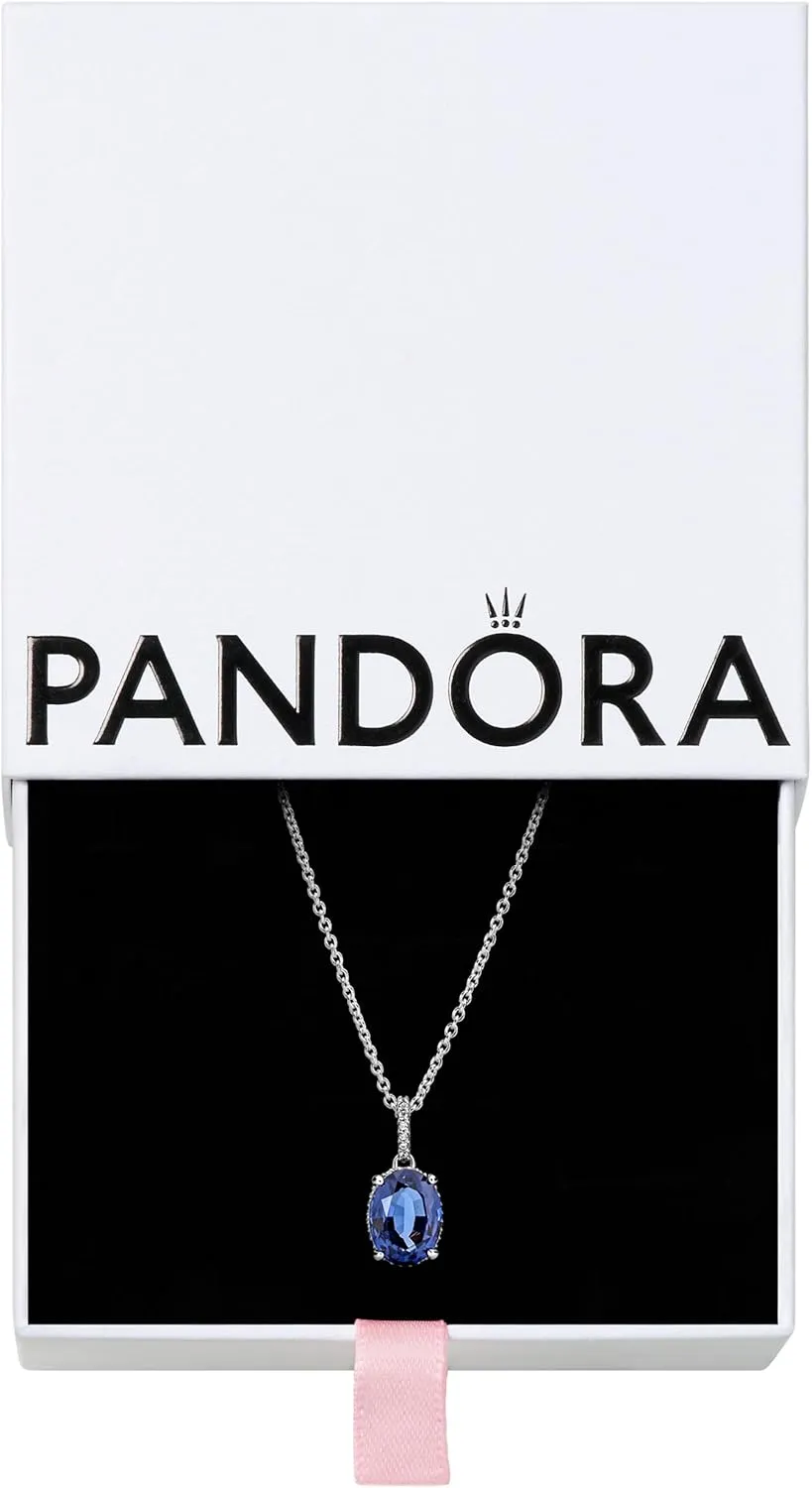 PANDORA Sparkling Statement Halo Pendant Necklace - Adjustable Chain Necklace with Lobster Clasp - Gift for Her - Sterling Silver & Man-Made Crystal - With Gift Box - 17.7"
