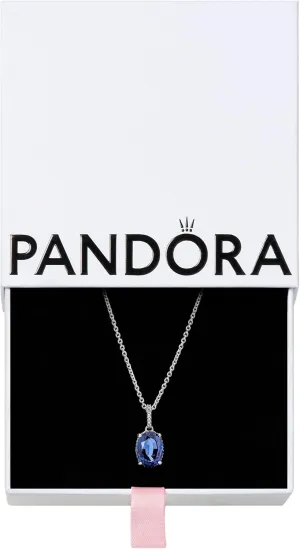 PANDORA Sparkling Statement Halo Pendant Necklace - Adjustable Chain Necklace with Lobster Clasp - Gift for Her - Sterling Silver & Man-Made Crystal - With Gift Box - 17.7"