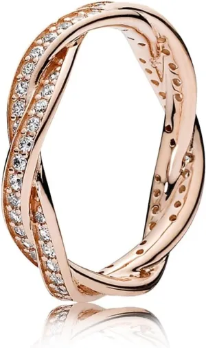 Pandora Sparkling Twisted Lines Ring - Stackable Rose Gold Ring for Women - 14k Rose Gold-Plated Rose with Cubic Zirconia - Size 7