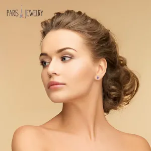 Paris Jewelry 18k White Gold Plated 2 Ct Created Halo Princess Cut Pink Sapphire Stud Earrings