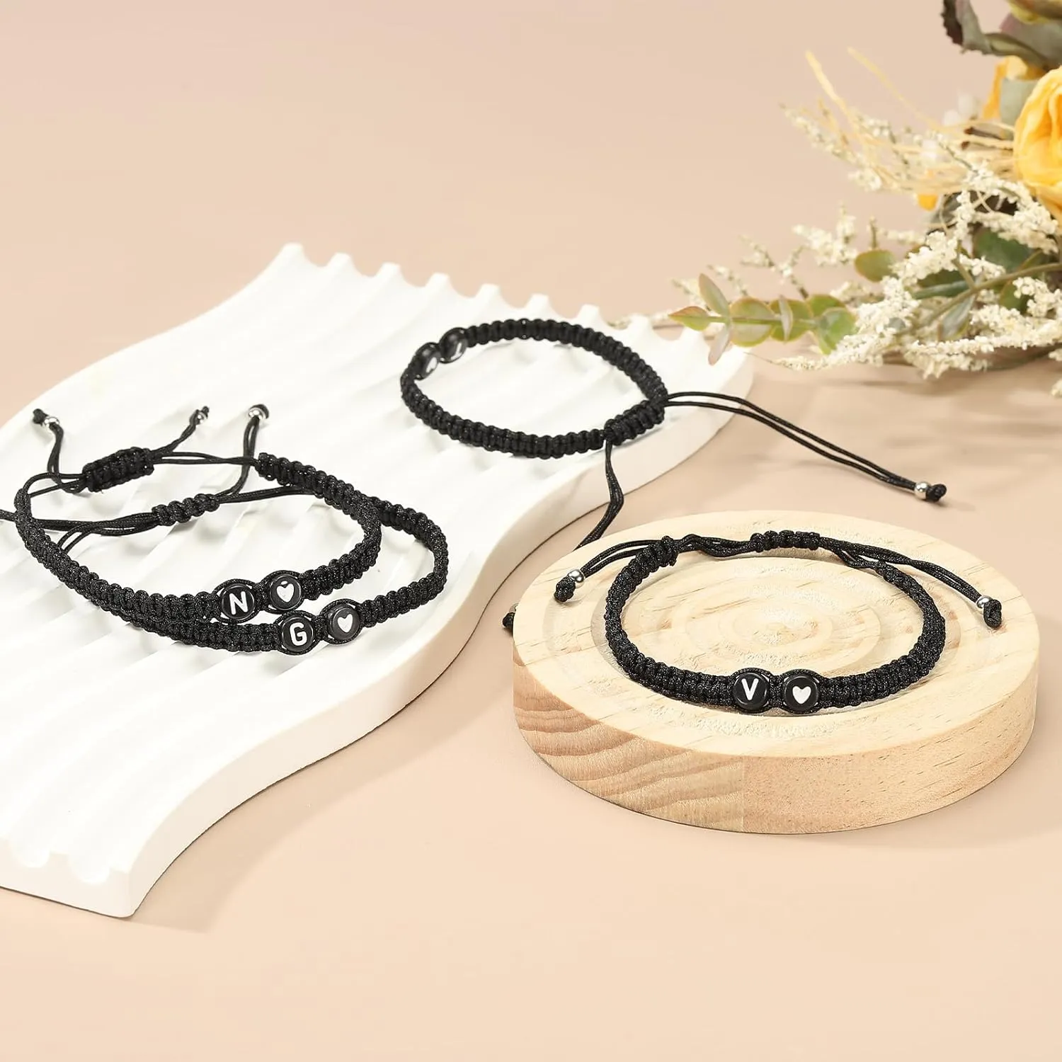 PATIKIL Initial Bracelet, Adjustable Alphabet Heart Braided Black Rope Bracelet Matching Couple Initial Bracelet Personalized Gifts
