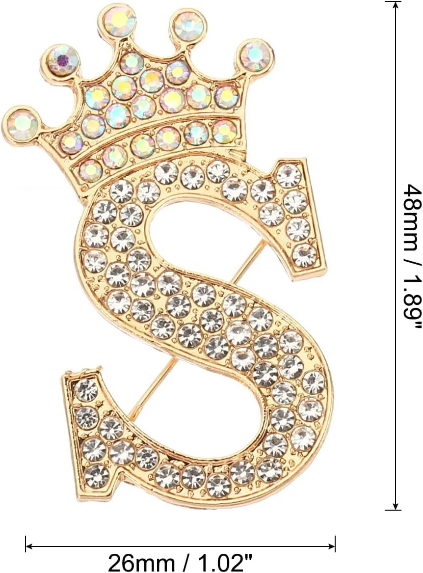 PATIKIL Letter Brooch Pins, Crown Initial Rhinestone Alphabet Letter Lapel Badges Pin for Women Suits Dress Coat