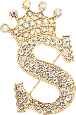 PATIKIL Letter Brooch Pins, Crown Initial Rhinestone Alphabet Letter Lapel Badges Pin for Women Suits Dress Coat