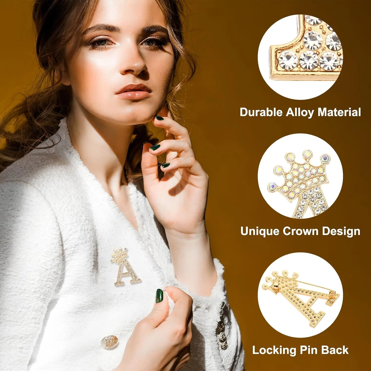PATIKIL Letter Brooch Pins, Crown Initial Rhinestone Alphabet Letter Lapel Badges Pin for Women Suits Dress