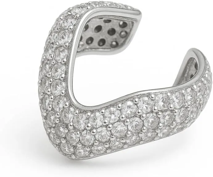 Pave Curved Ear Cuff in 925 Sterling Silver, 18K Gold Vermeil, White CZ Stones, Non-Pierced Cartilage Cuff for Women, 10x4mm, Lightweight, Minimalist Gold Ear Jewel