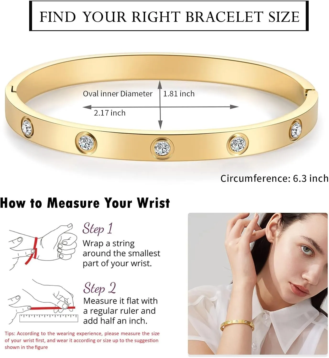 PDWZNBA 18K Gold Plated Love Friendship Bracelets with CZ Stones Trendy Stainless Steel Bangle Jewelry
