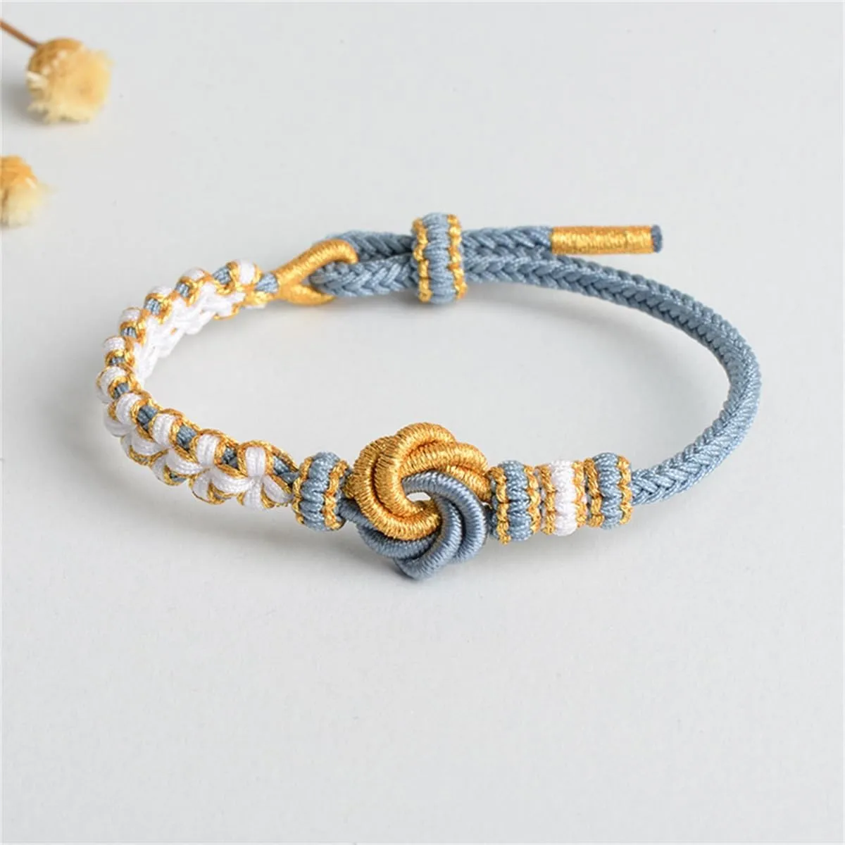 Peach Blossom Knot Bracelet Handmade Woven Tibetan Buddhist Braided Bracelets Adjustable Inspirational Strand Bracelet for Women Men