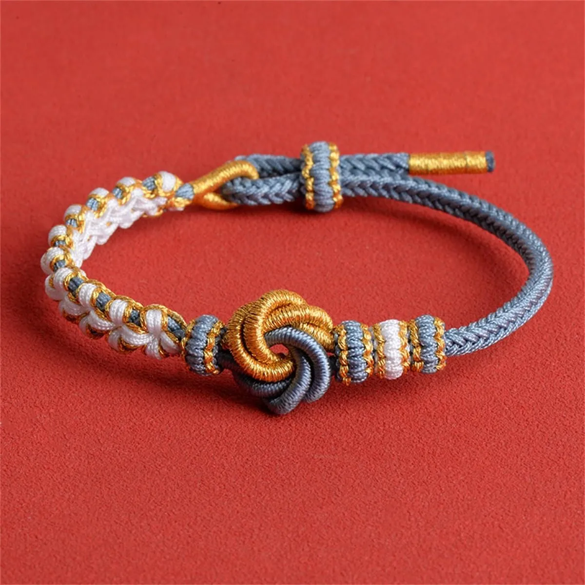 Peach Blossom Knot Bracelet Handmade Woven Tibetan Buddhist Braided Bracelets Adjustable Inspirational Strand Bracelet for Women Men