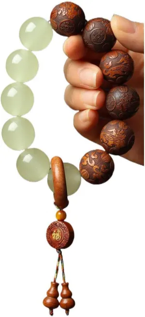 Pear Wood Running Ring Luminous Bracelet For Both Men And Women, Wealth Attracting Carving Buddha Beads And Lucky Characters Running Ring Providing Mysterious Healing Energy Bracelet