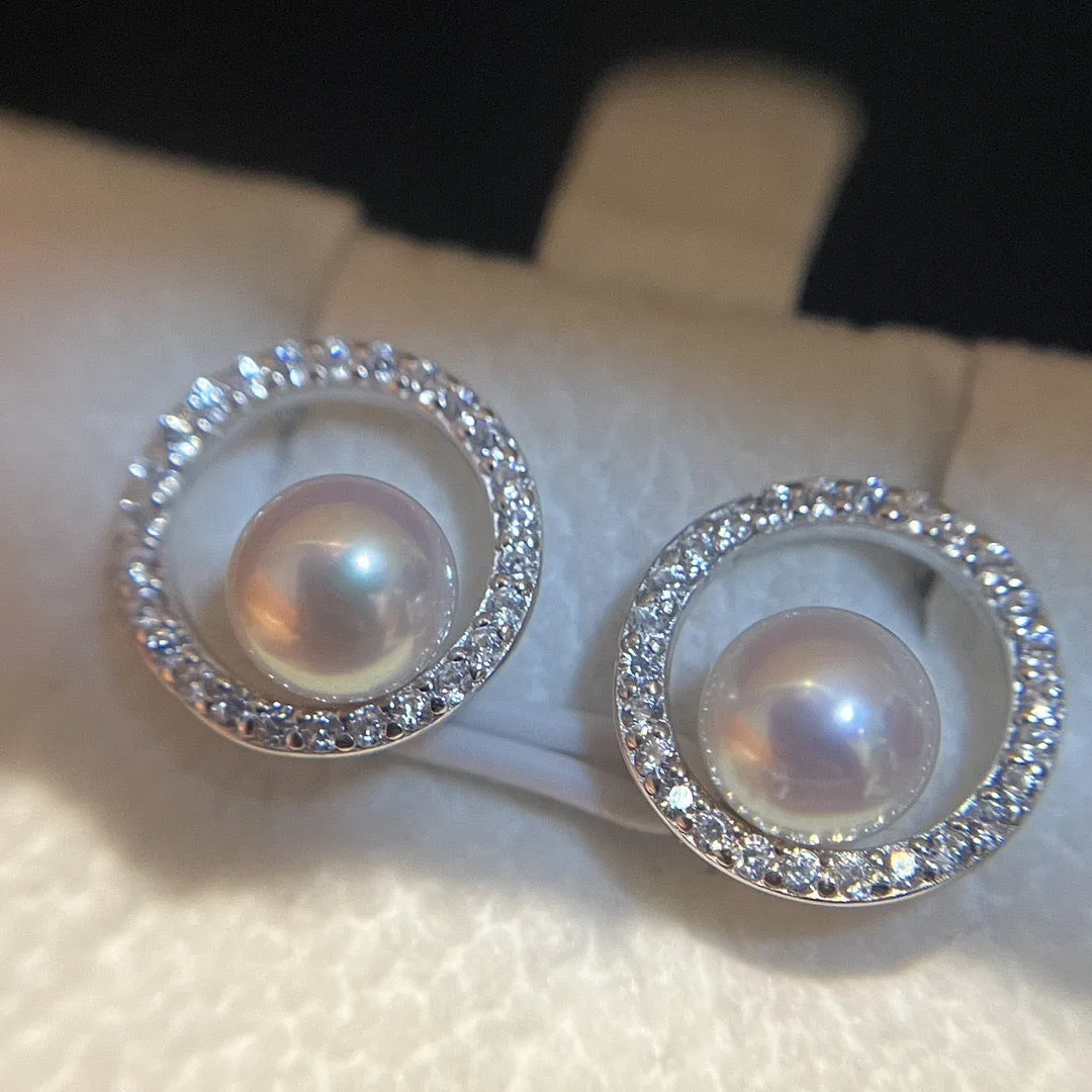 Pearl and Zirconia Hoop Earrings
