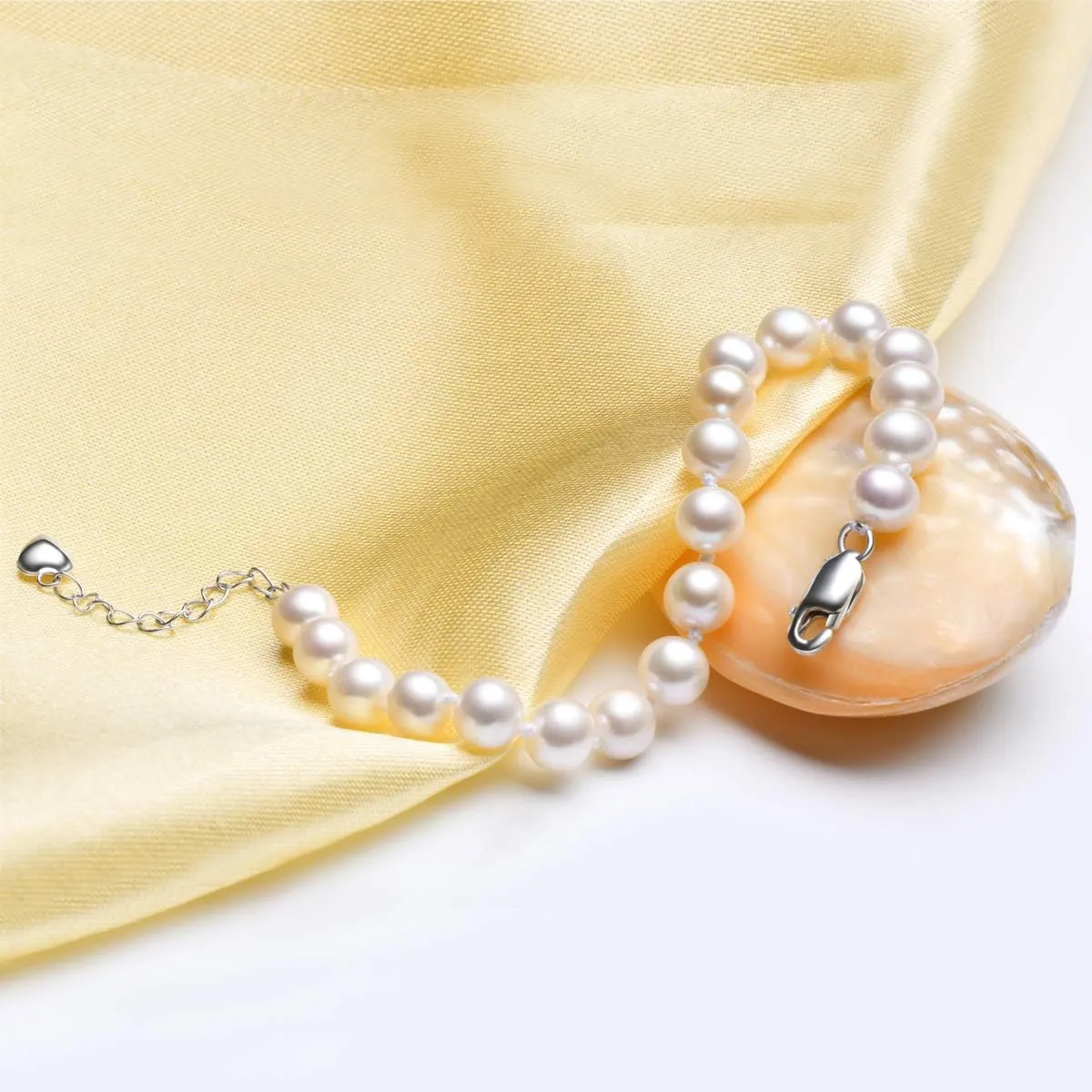 Pearl Bracelets for Women 925 Sterling Silver 6-7mm 7-8mm 8-9mm Round White Freshwater Cultured Pearls Bracelet Gifts for Her
