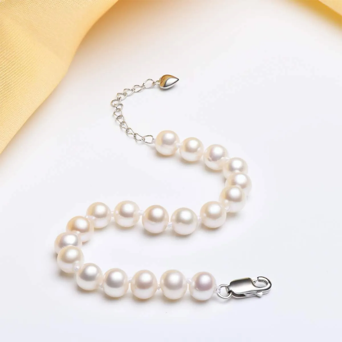 Pearl Bracelets for Women 925 Sterling Silver 6-7mm 7-8mm 8-9mm Round White Freshwater Cultured Pearls Bracelet Gifts for Her