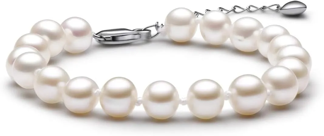 Pearl Bracelets for Women 925 Sterling Silver 6-7mm 7-8mm 8-9mm Round White Freshwater Cultured Pearls Bracelet Gifts for Her