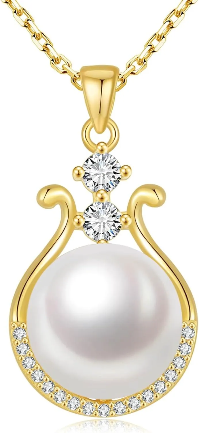 Pearl Necklace for Women, 11-11.5mm Single Freshwater Cultured Pearl Pendant, 18K Gold Plated 925 Sterling Silver Jewelry, Genuine Premium AAA Top Grade Real Pearl, Anniversary Christmas Birthday Gifts for Women Mom Wife