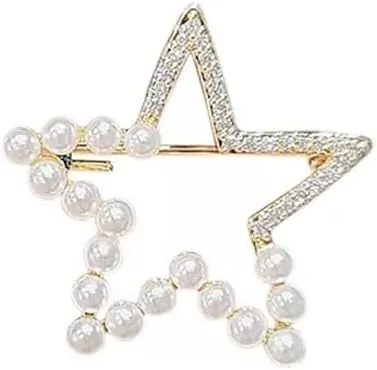 Pearl Star Brooch: Gold-Plated Metal Large Star Pin Jewelry with Crystal Rhinestones and Pearls Women's Pin Brooch