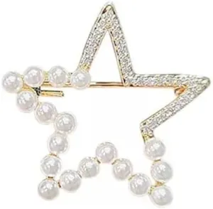 Pearl Star Brooch: Gold-Plated Metal Large Star Pin Jewelry with Crystal Rhinestones and Pearls Women's Pin Brooch