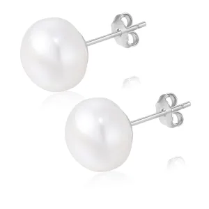 Pearl Stud Earrings for Women 10mm Pearl Stud Earring 18K White Gold Plated Sterling Silver Post Hypoallergenic White Pearl Earrings for Women
