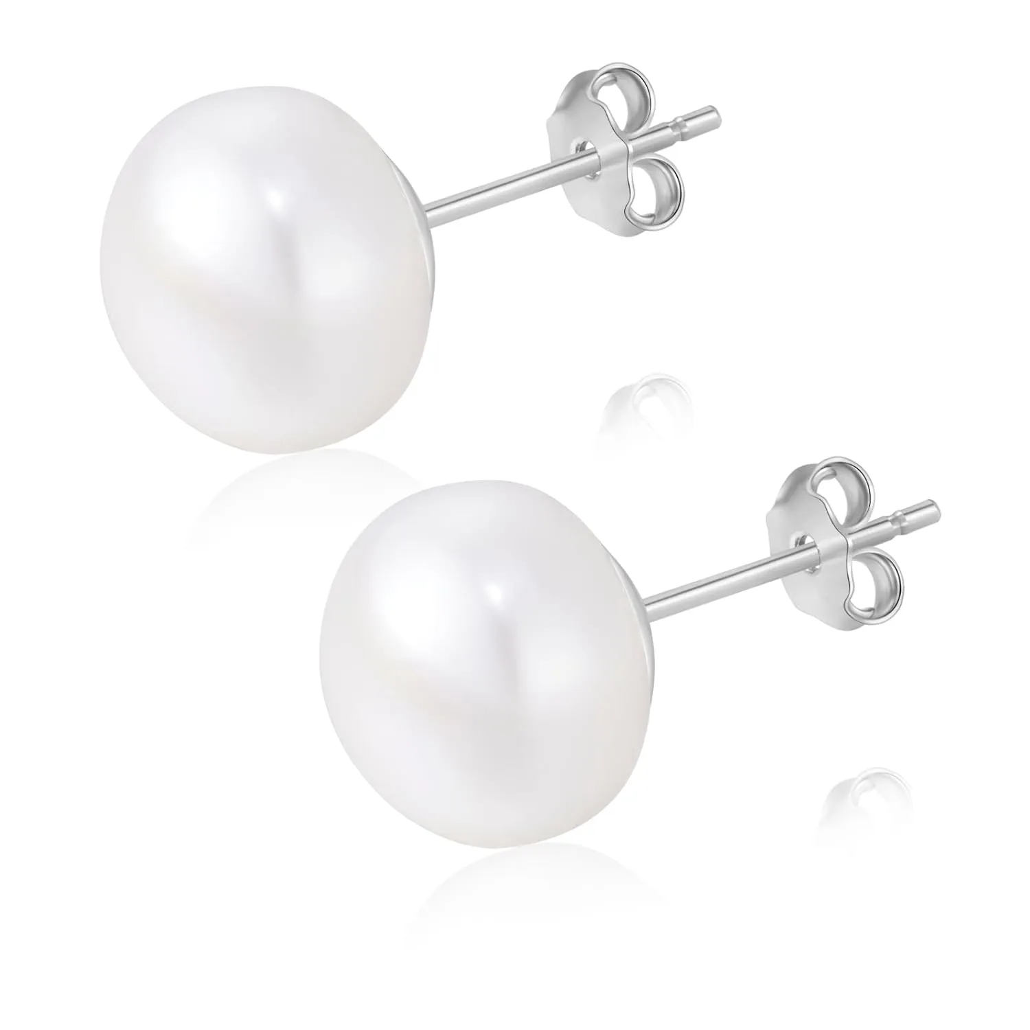 Pearl Stud Earrings for Women 10mm Pearl Stud Earring 18K White Gold Plated Sterling Silver Post Hypoallergenic White Pearl Earrings for Women