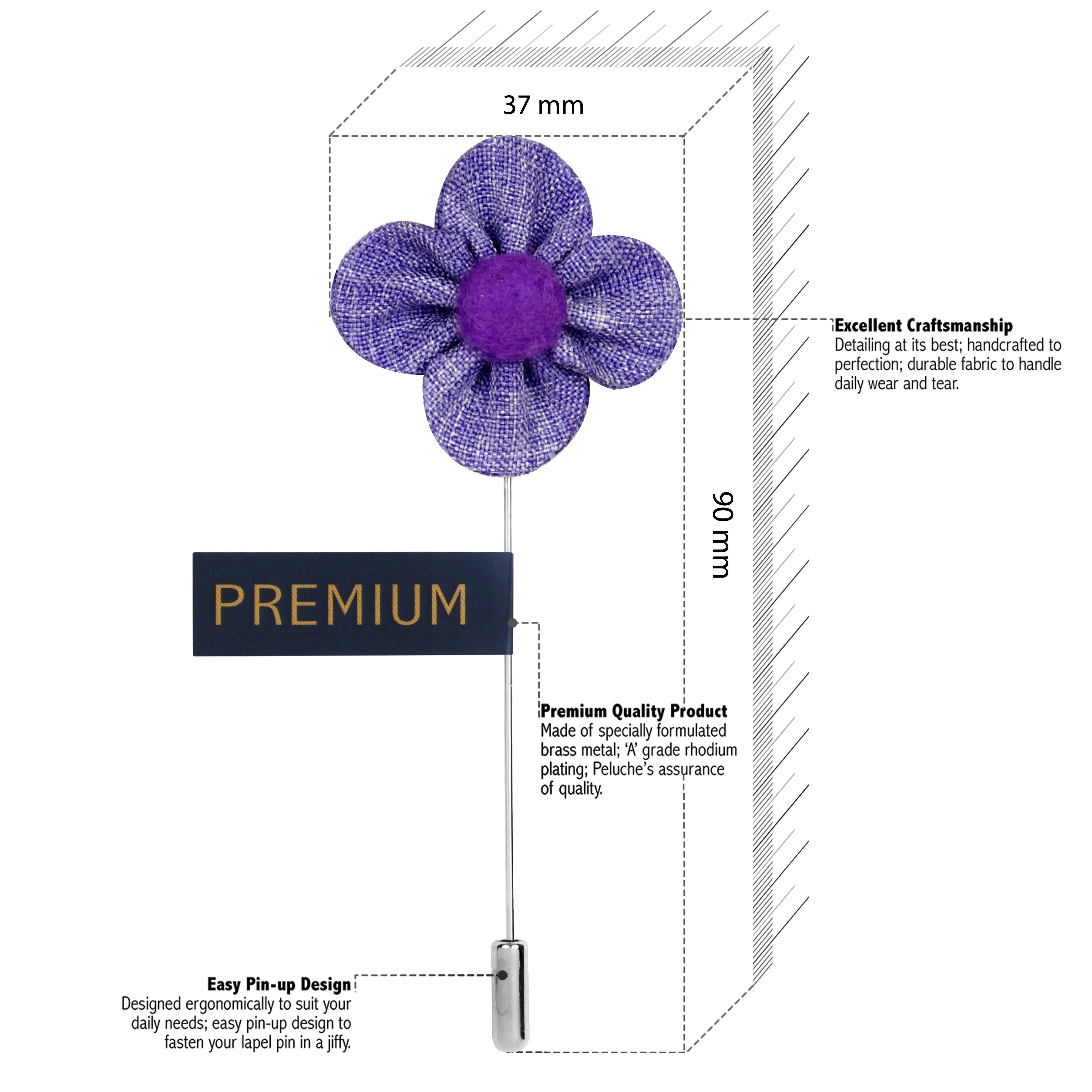 Peluche The Four Petal Checkerd Flower Lavander Brooch Lapel Pin