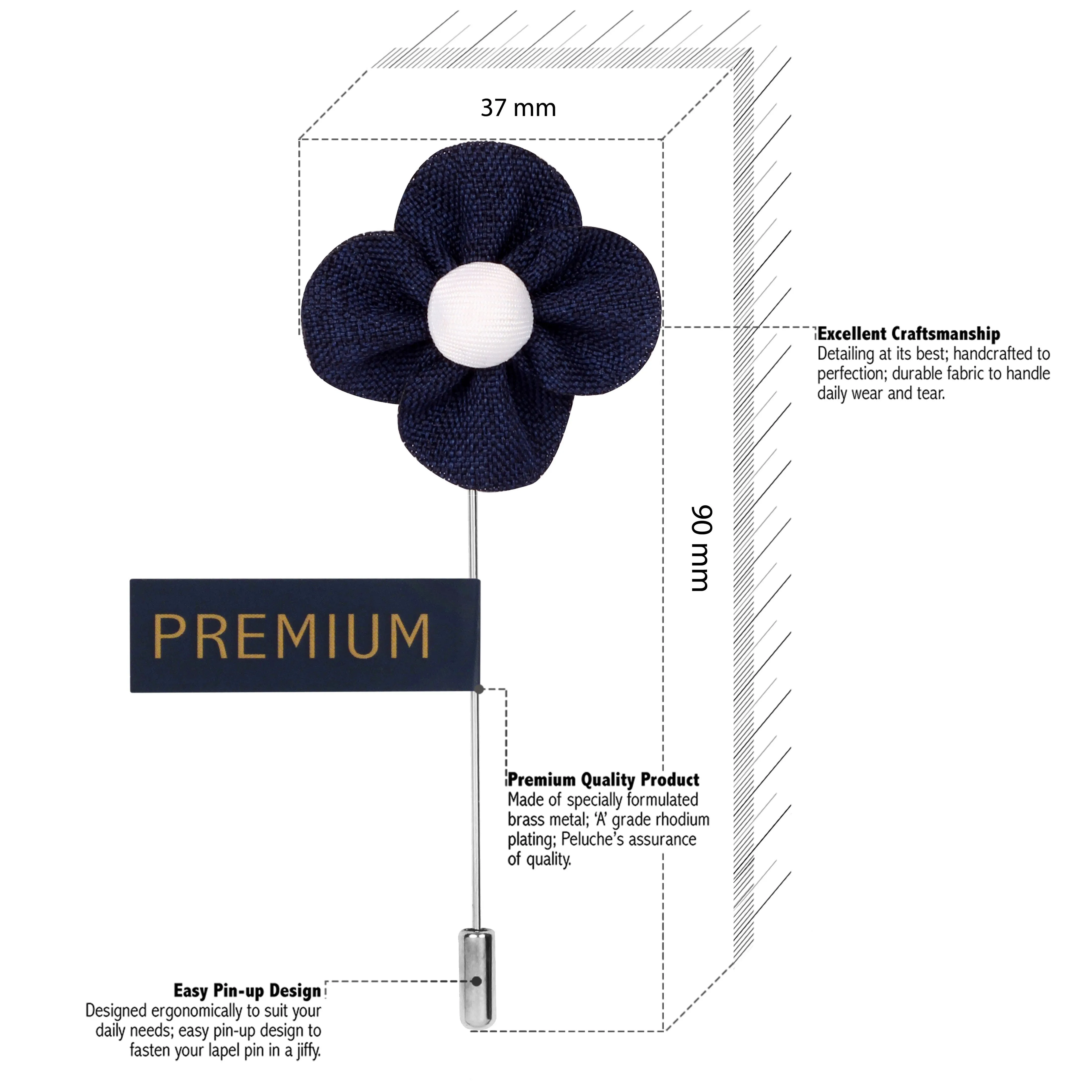 Peluche The Four Petal Flower Blue Brooch Lapel Pin