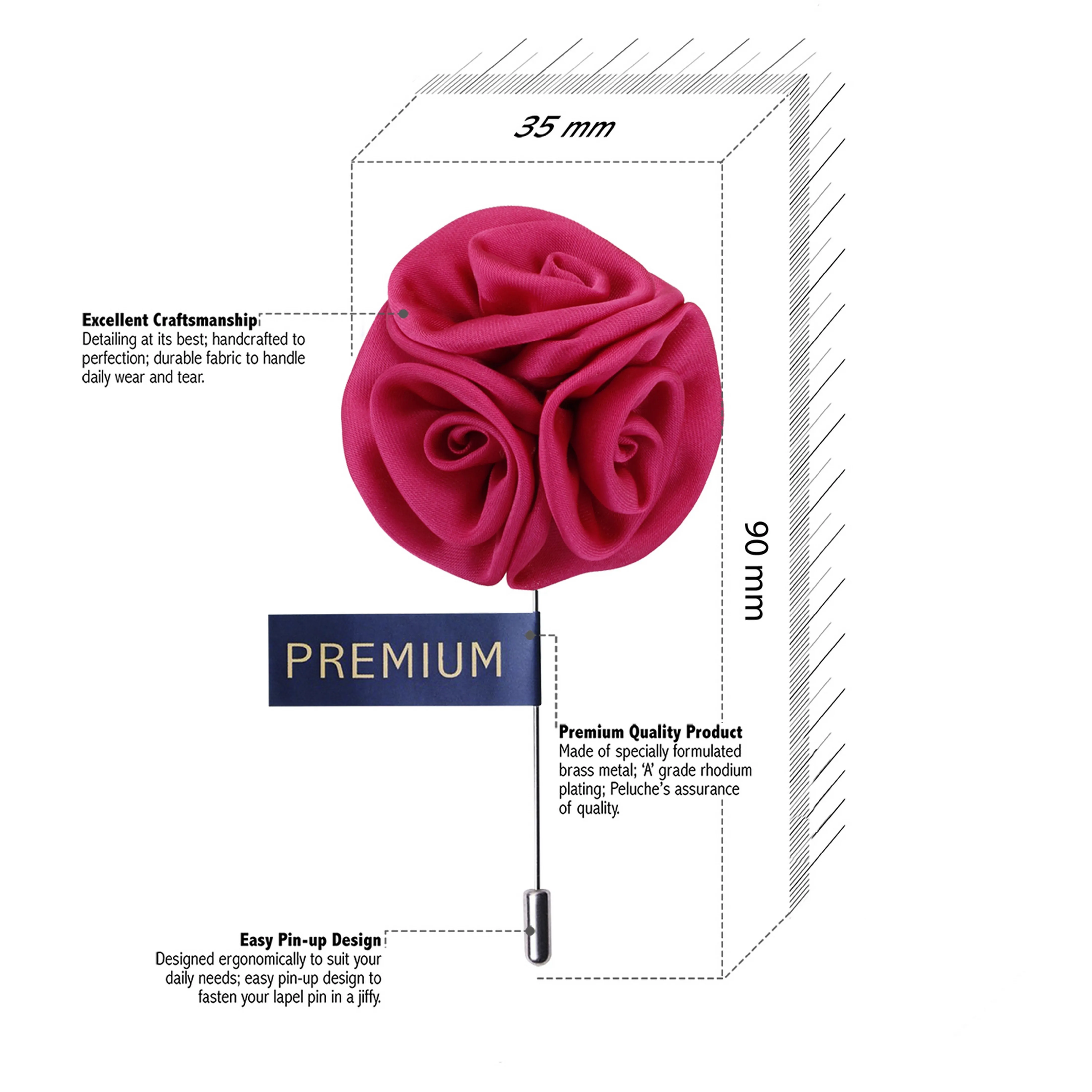 Peluche Tri Flower Magenta Colored Brooch / Lapel Pin for Men