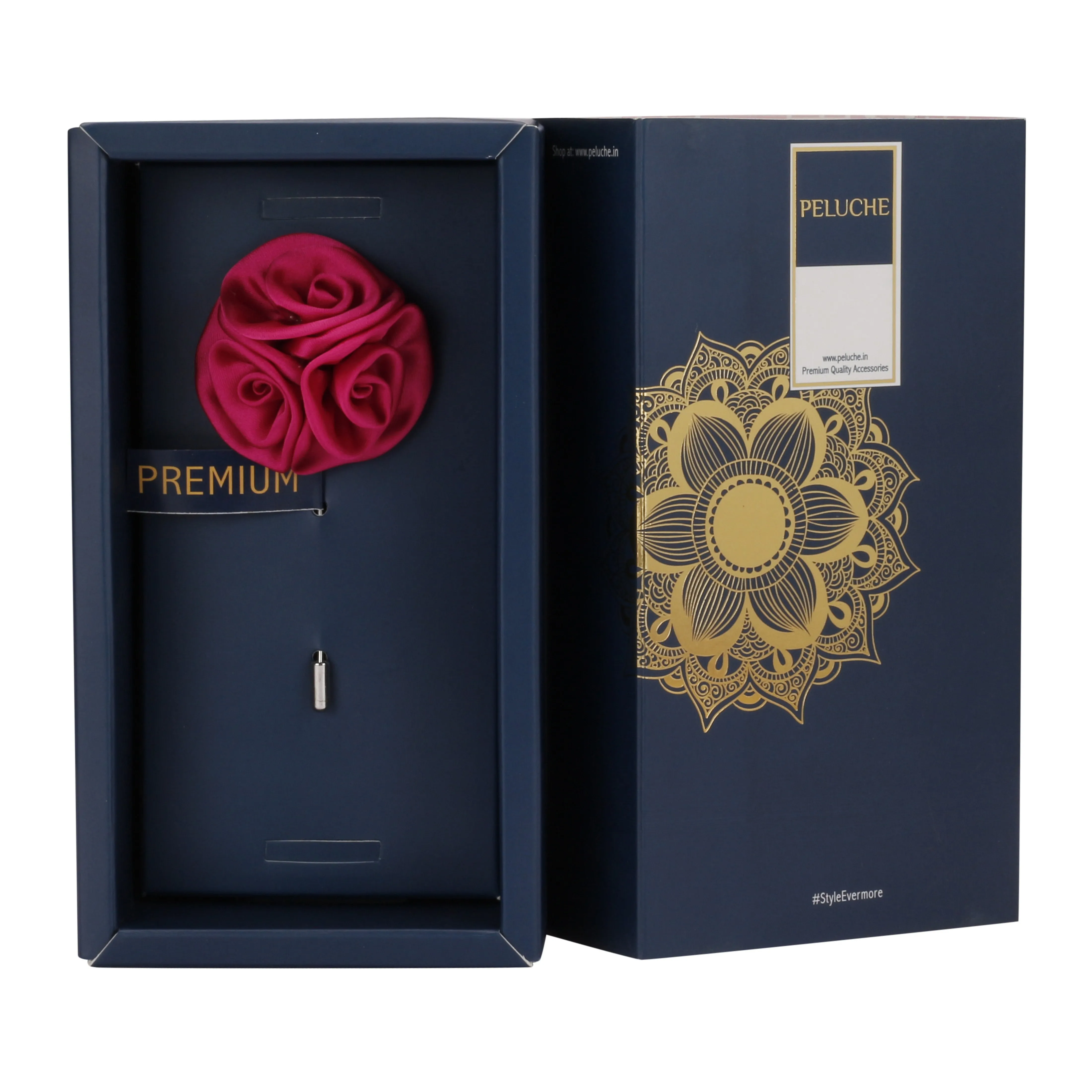 Peluche Tri Flower Magenta Colored Brooch / Lapel Pin for Men