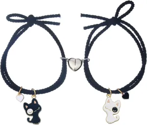 Personalized Braided Couples Bracelet Cute Charm Cat Bracelets Handmade Adjustable Braided Rope Matching Promise Bracelet Friendship Bracelet Jewelry Gift for Him and Her
