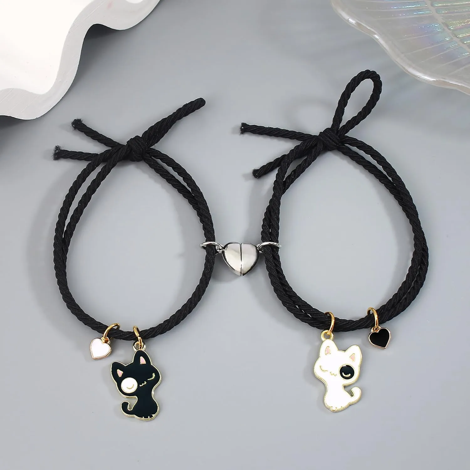 Personalized Braided Couples Bracelet Cute Charm Cat Bracelets Handmade Adjustable Braided Rope Matching Promise Bracelet Friendship Bracelet Jewelry Gift for Him and Her