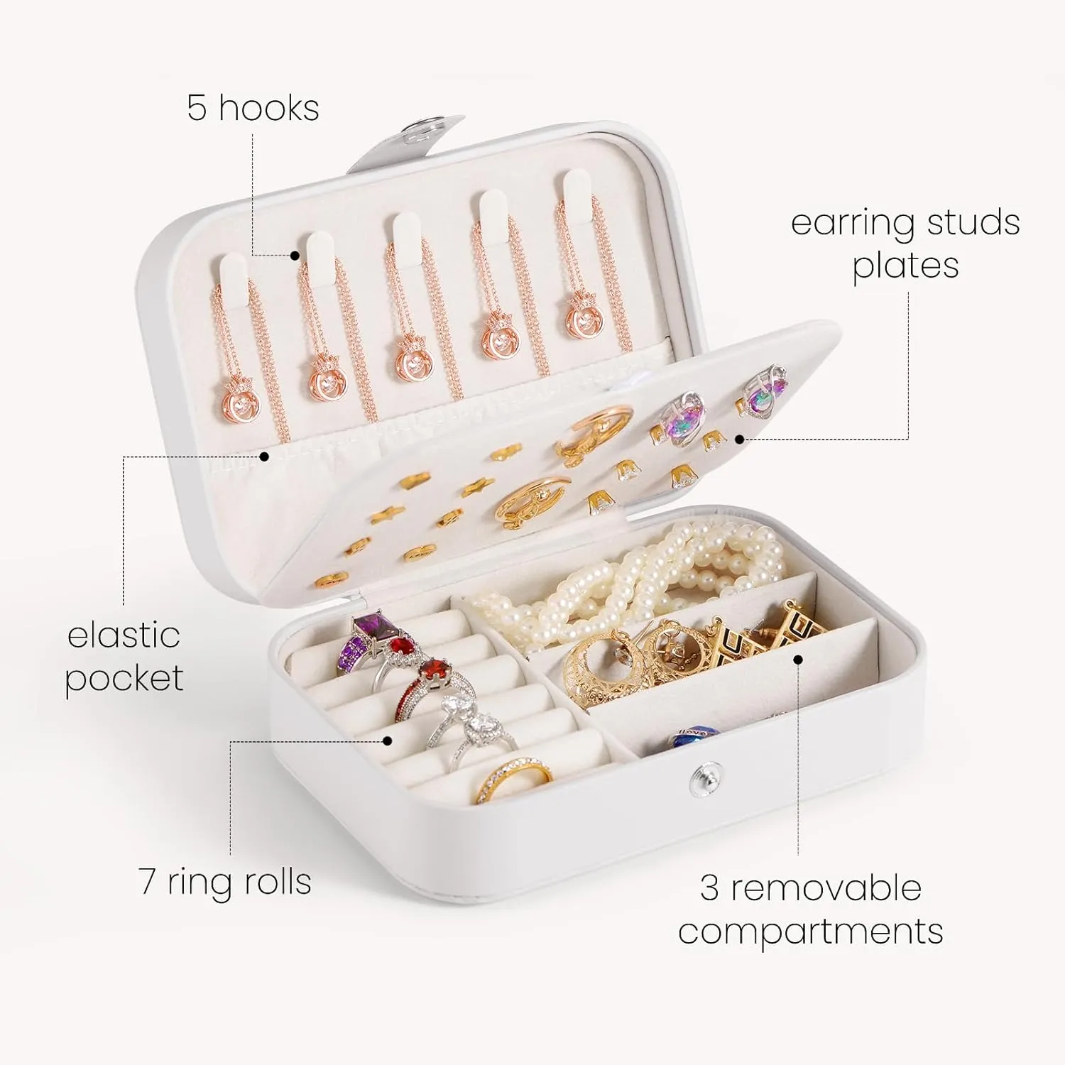 Personalized Jewelry Box for Women, Custom Travel Jewelry Case with Heart and Name, Leather Jewelry Organizer Box for Rings, Earrings, Necklaces, Personalized Gifts for Women Girls