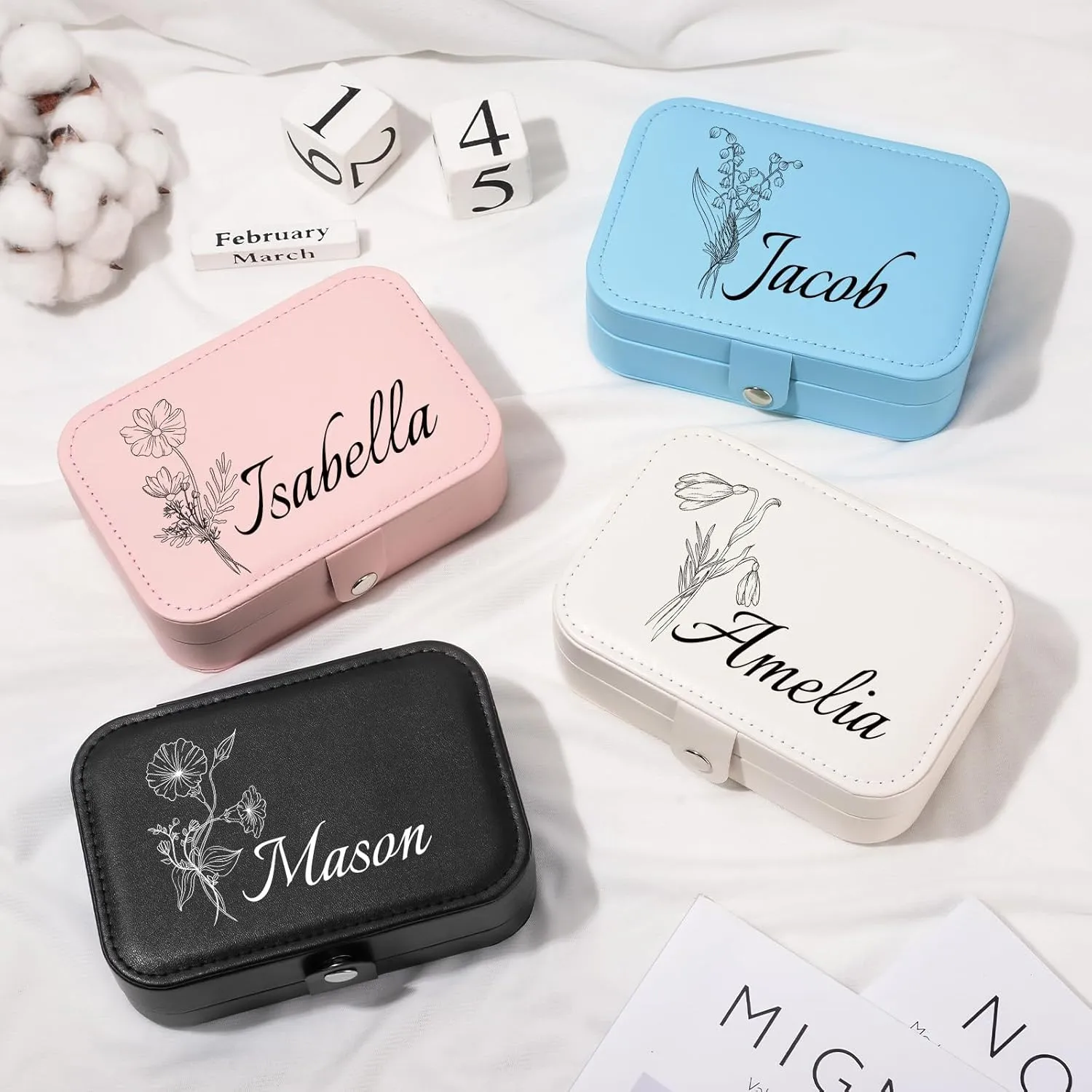 Personalized Jewelry Box for Women, Custom Travel Jewelry Case with Name and Birth Flower, Personalized Jewelry Organizer Bridesmaid Proposal Gifts for Women Girls