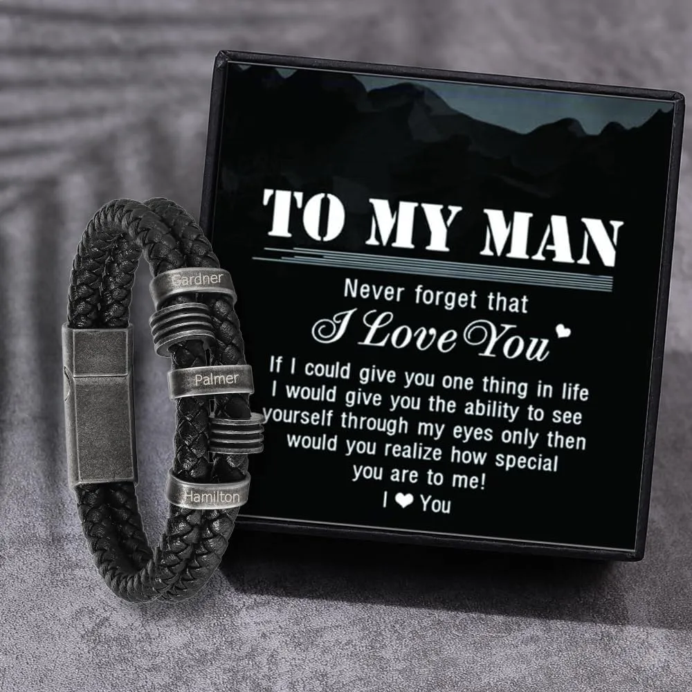 Personalized Mens Bracelets with 2-5 Names Custom Name Bracelet for Dad Grandpa Husband Fathers Day Anniversary Birthday Gifts for Him