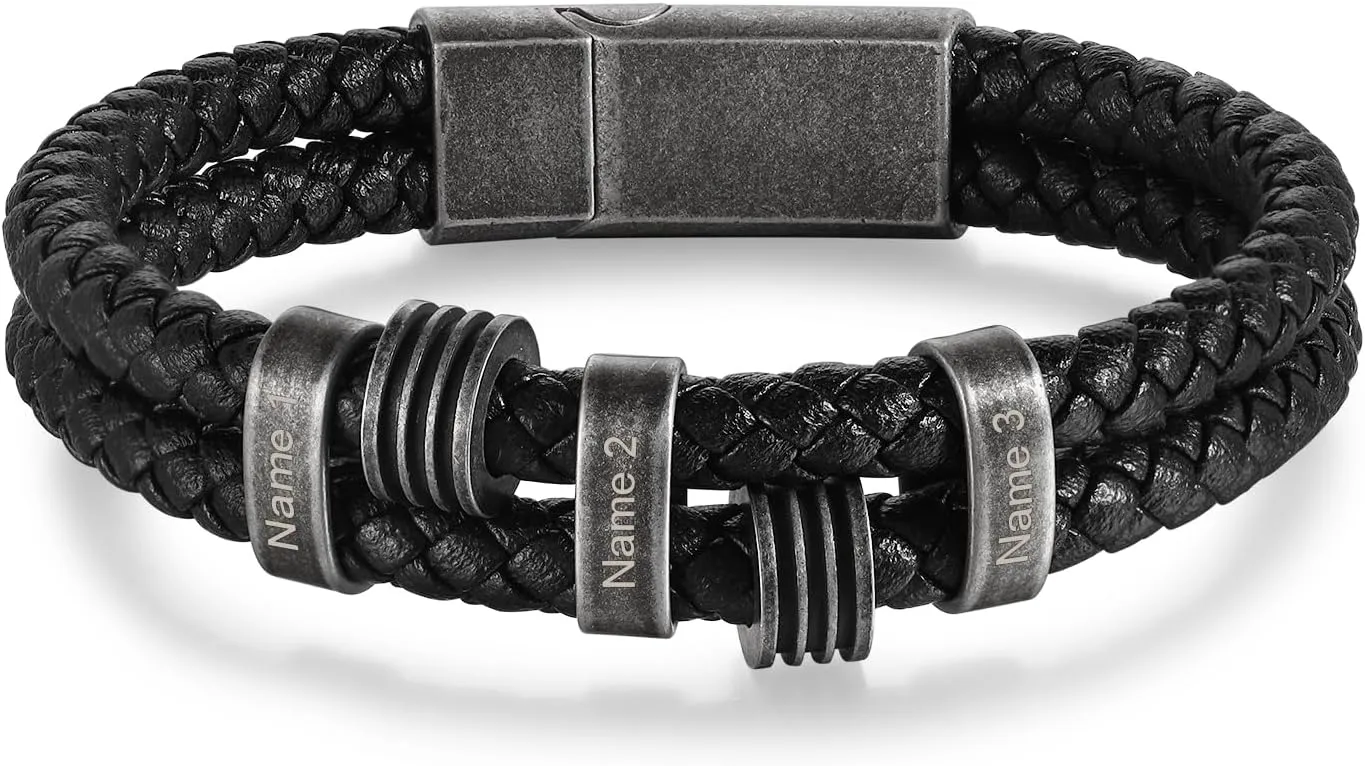 Personalized Mens Bracelets with 2-5 Names Custom Name Bracelet for Dad Grandpa Husband Fathers Day Anniversary Birthday Gifts for Him