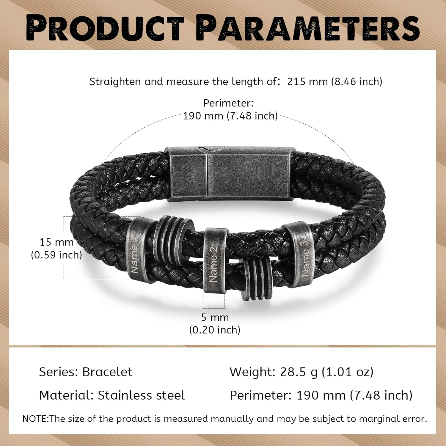 Personalized Mens Bracelets with 2-5 Names Custom Name Bracelet for Dad Grandpa Husband Fathers Day Anniversary Birthday Gifts for Him