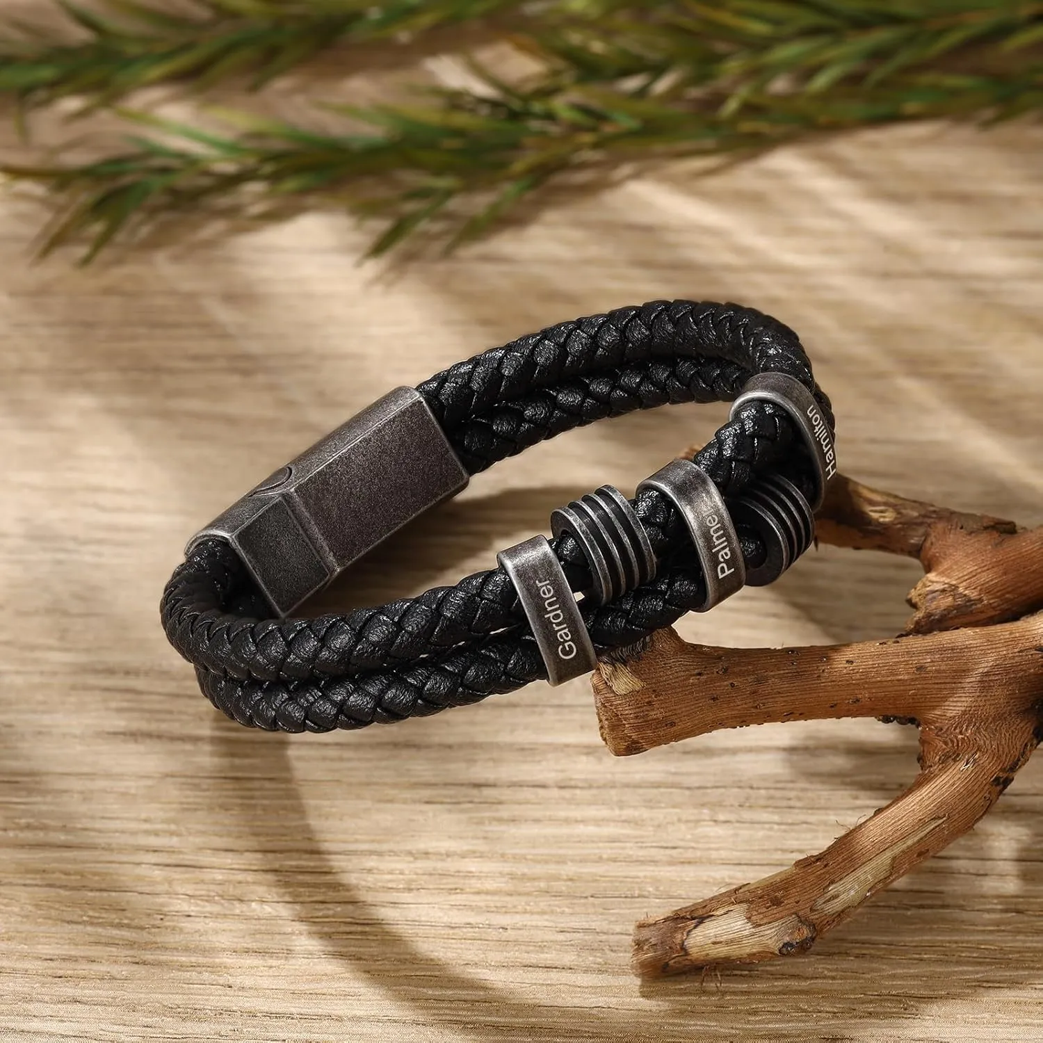 Personalized Mens Bracelets with 2-5 Names Custom Name Bracelet for Dad Grandpa Husband Fathers Day Anniversary Birthday Gifts for Him