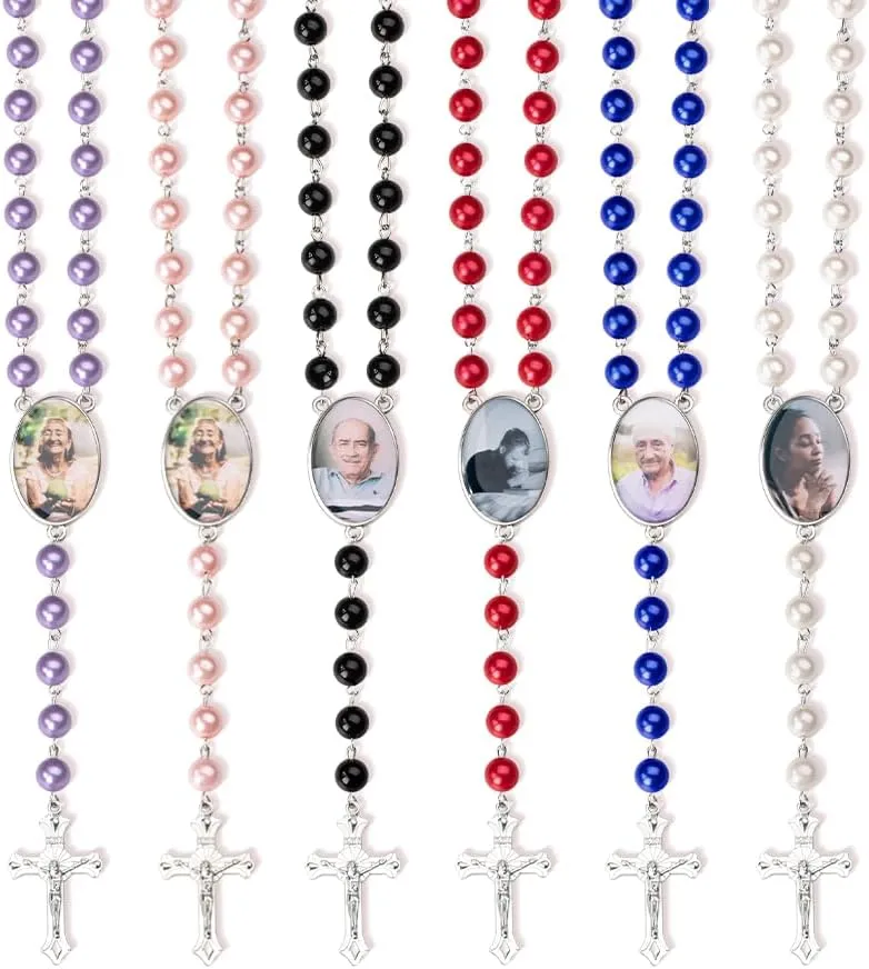 Personalized Photo Rosary Beads Necklace, Rosary with Picture, Christening Religious Necklace, Memorial Remembrance Bereavement, Loss Gift for Women
