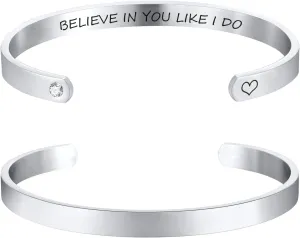 Personalized Silver Bracelets for Women - Free Engraving Inspirational Friendship Cuff,Trendy Stainless Steel Name ID Engraved Open Bangle Jewelry,Meaningful Gifts for Her Christmas Stocking Stuffers