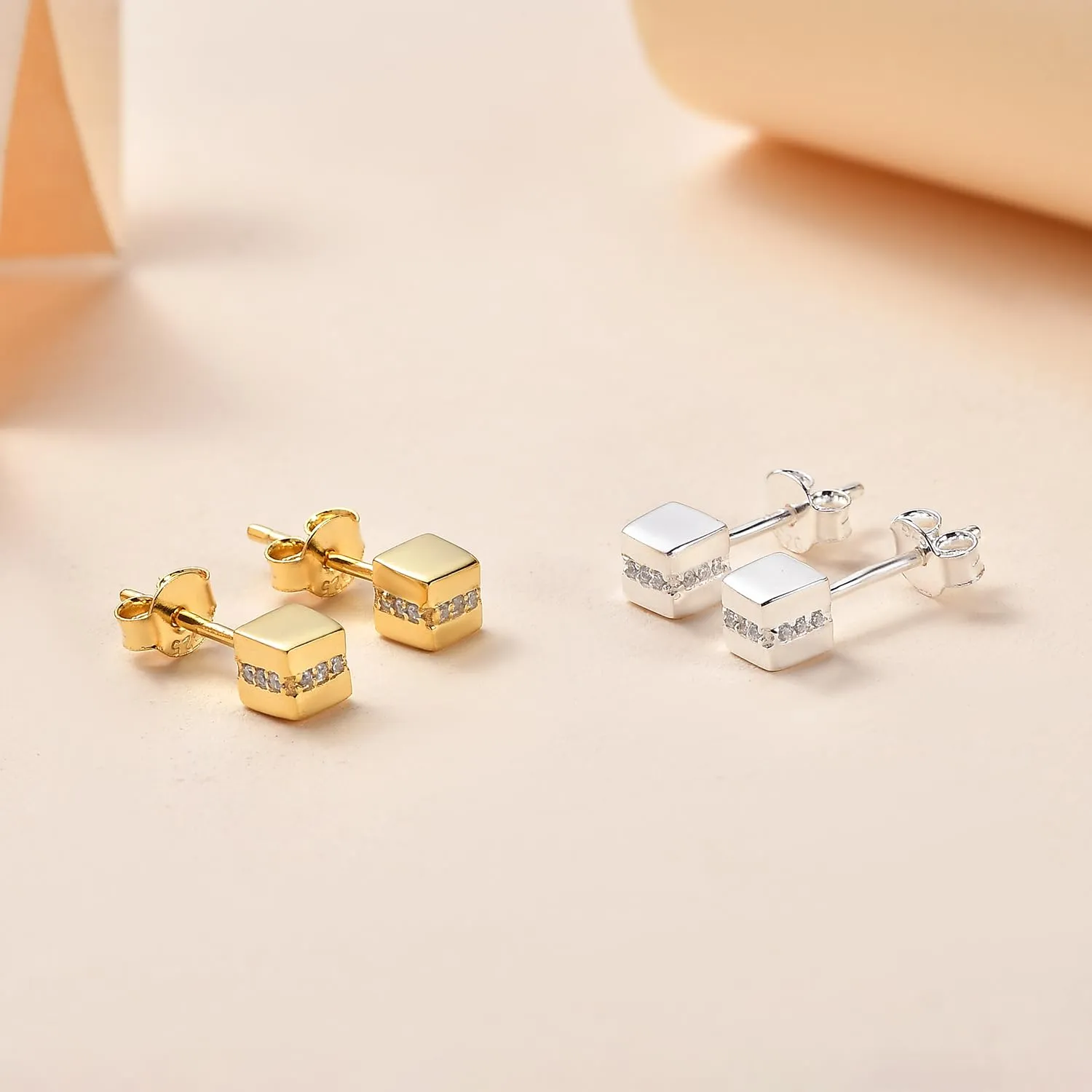 PHNX Minimalist Cubic Zirconia Stud Earrings | Hypoallergenic Sterling Silver, Lightweight Bohemian Chic Silver Studs for Women Jewelry, Christmas Gift For Women Earrings