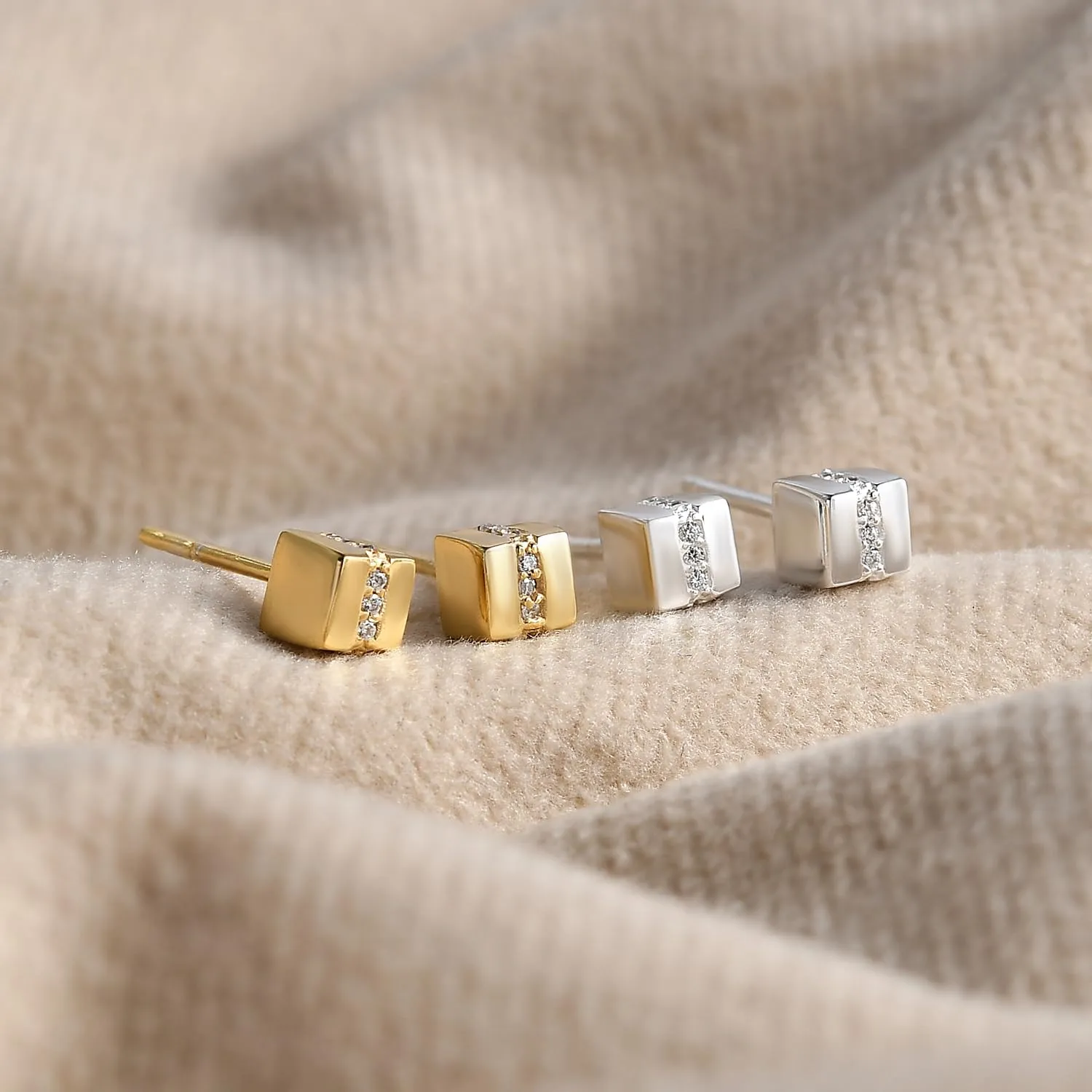 PHNX Minimalist Cubic Zirconia Stud Earrings | Hypoallergenic Sterling Silver, Lightweight Bohemian Chic Silver Studs for Women Jewelry, Christmas Gift For Women Earrings