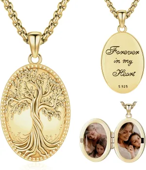 Picture Locket Necklace for Women Men Rose 14K Real Gold 925 Sterling Silver Jewelry Heart Locket Necklace that Holds Pictures Tree of Life Viking Wolf Celtic Knot St Christopher St Michael Pendant